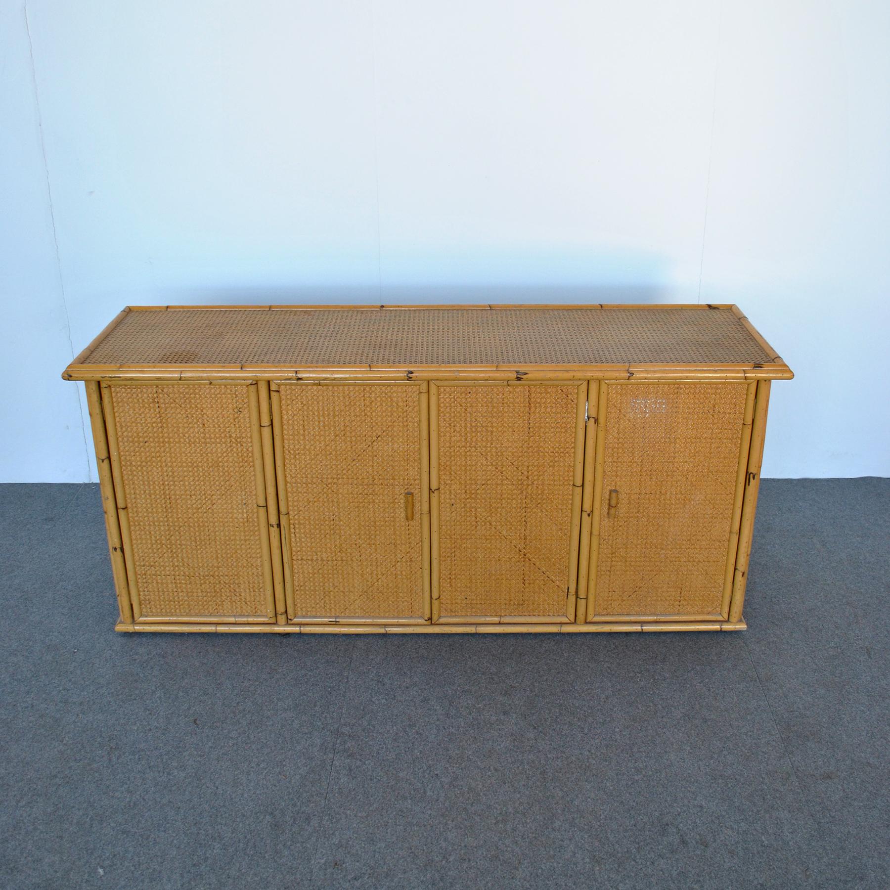Mid-20th Century Italian Sideboard Wicker and Bamboo from 60's