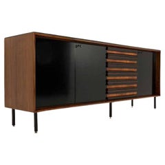 Italian Sideboard with Black Lacquered Doors and Glass Top, 1960s
