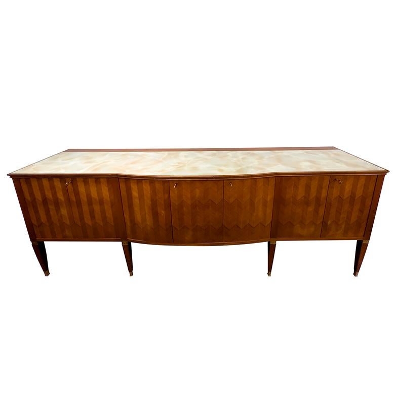 Italian Sideboard with Chevron Marquetry and Glass Top In Good Condition For Sale In Atlanta, GA