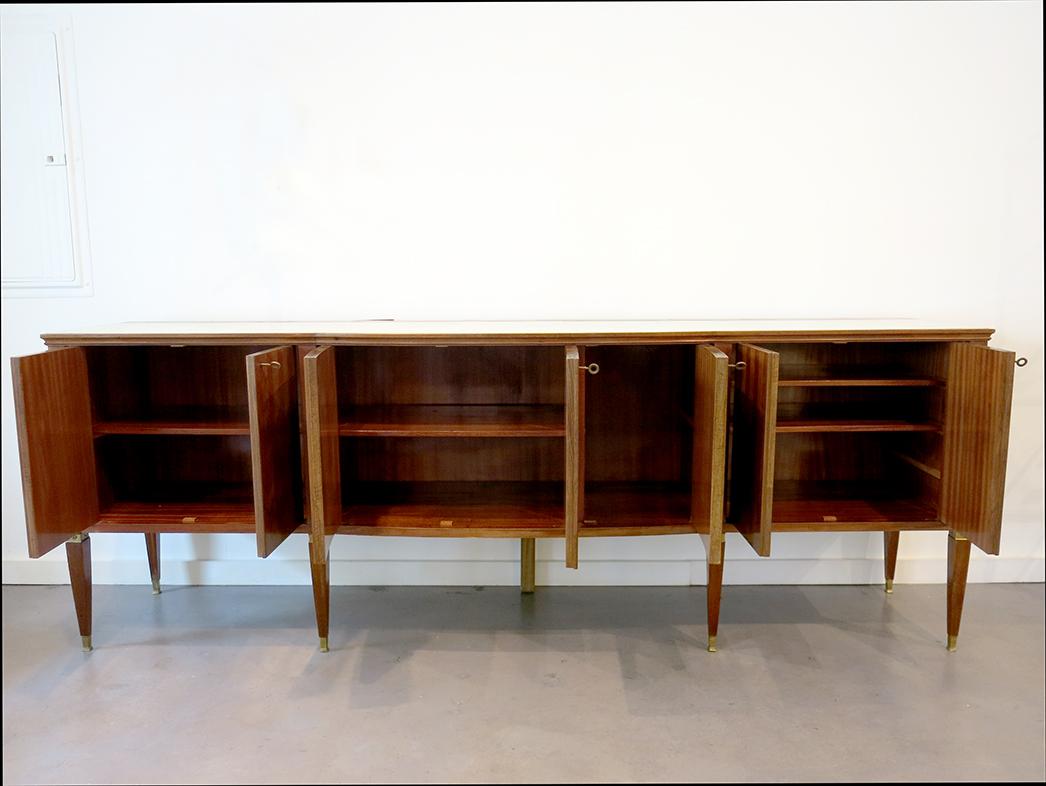 Italian Sideboard with Chevron Marquetry and Glass Top For Sale 3