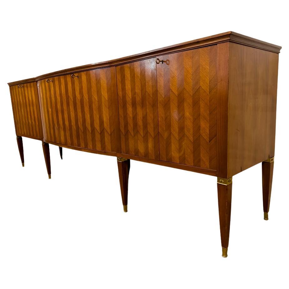 Italian Sideboard with Chevron Marquetry and Glass Top