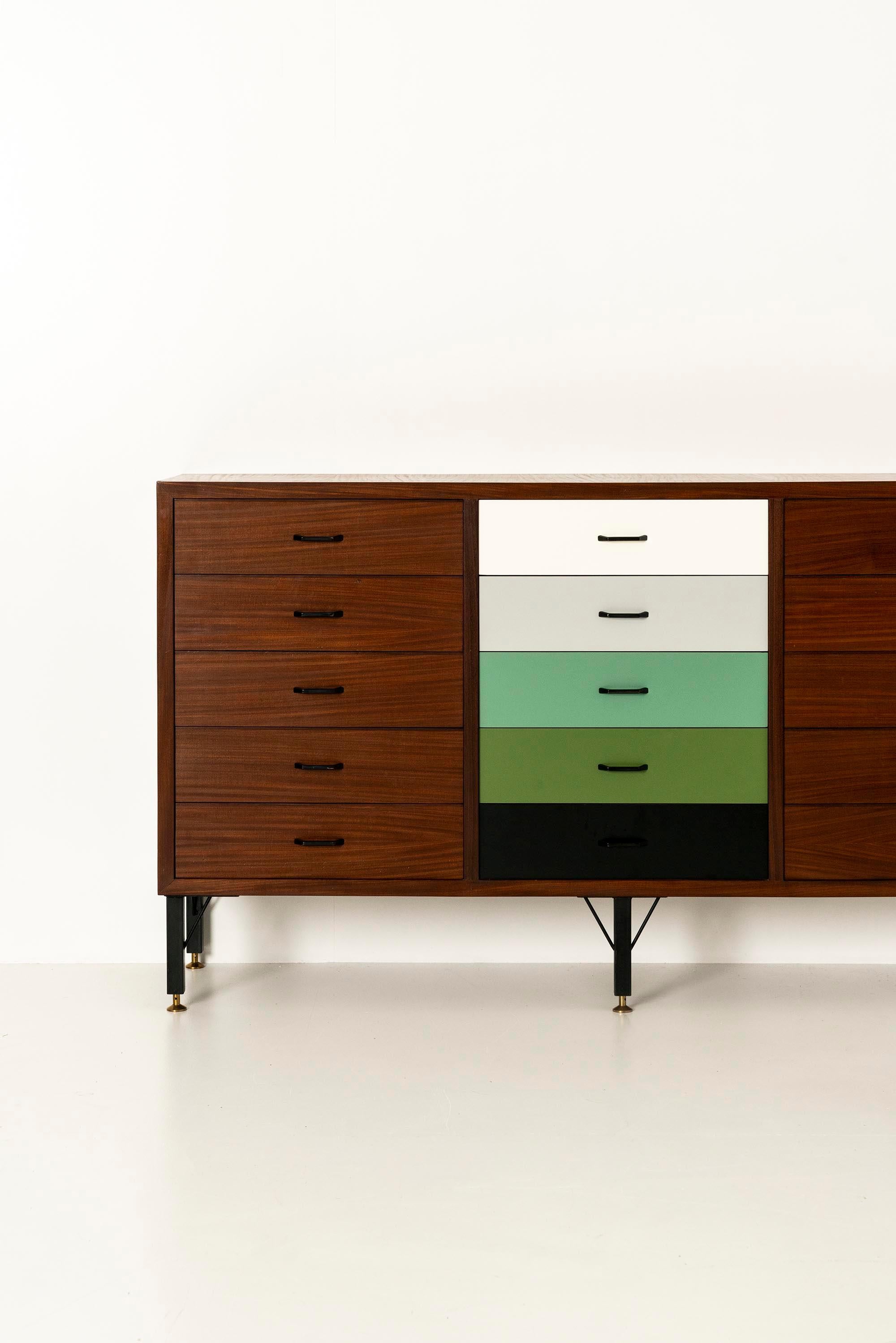 Italian Sideboard with Colored Drawers, Italy, 1960s 4