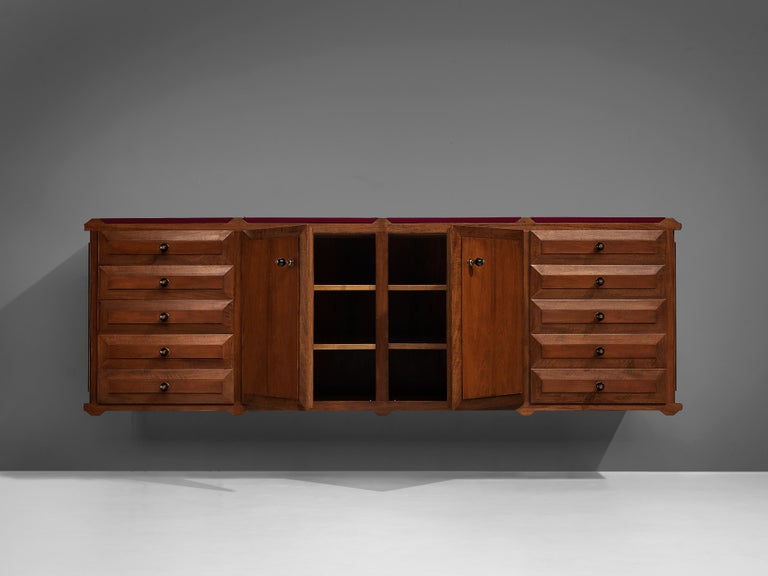 Italian Sideboard with Drawers in Walnut with Brass Handles For Sale 5