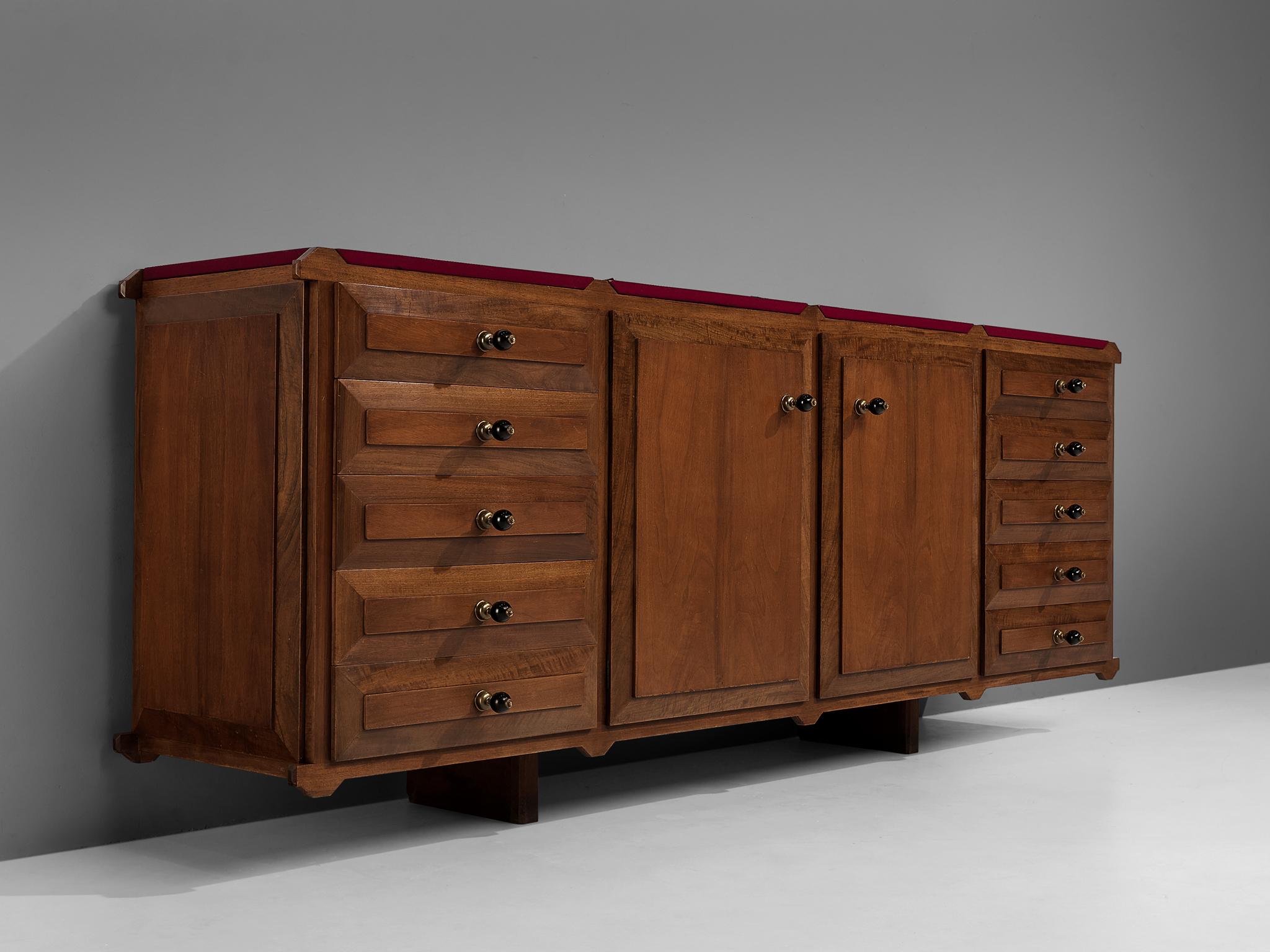 Italian Sideboard with Drawers in Walnut with Brass Handles For Sale 3