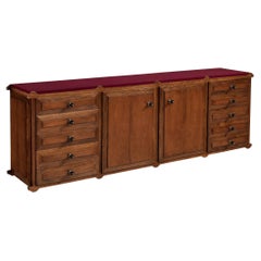 Retro Italian Sideboard with Drawers in Walnut with Brass Handles