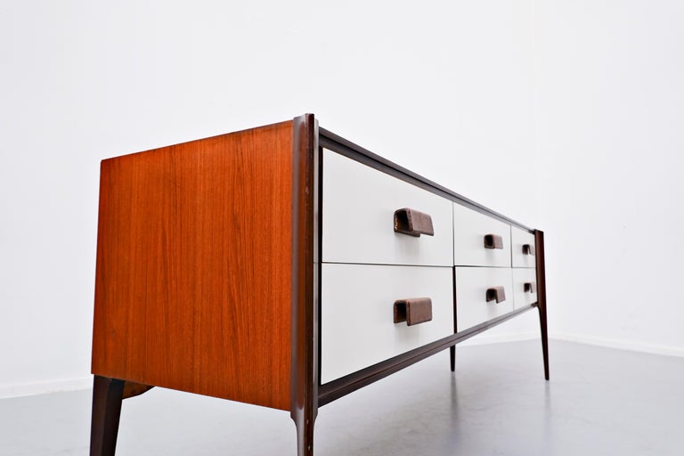 MidCentury Modern Italian Sideboard with Leather Door Handels, 1960s