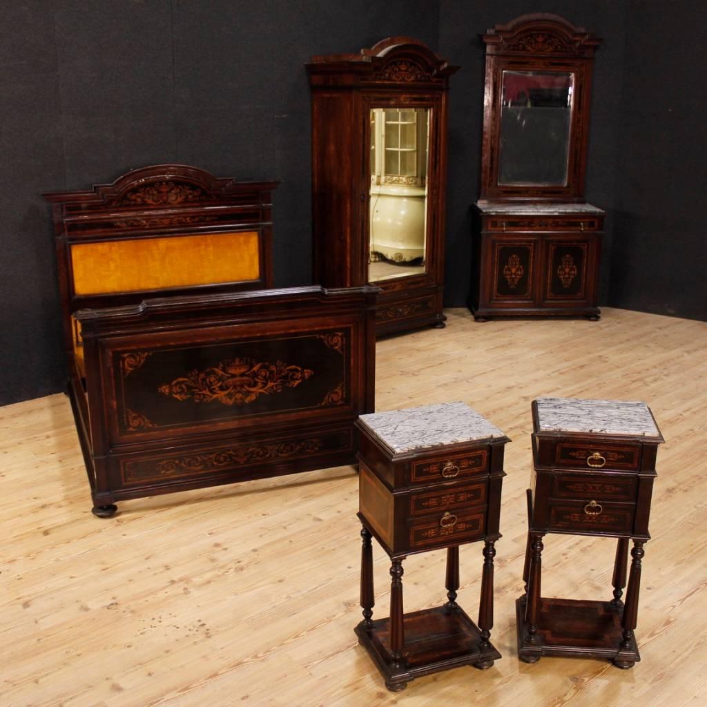 Italian Sideboard with Mirror in Inlaid Wood with Marble Top from 20th Century 7
