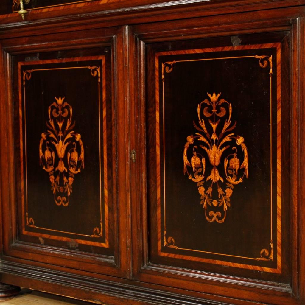 Italian Sideboard with Mirror in Inlaid Wood with Marble Top from 20th Century 4