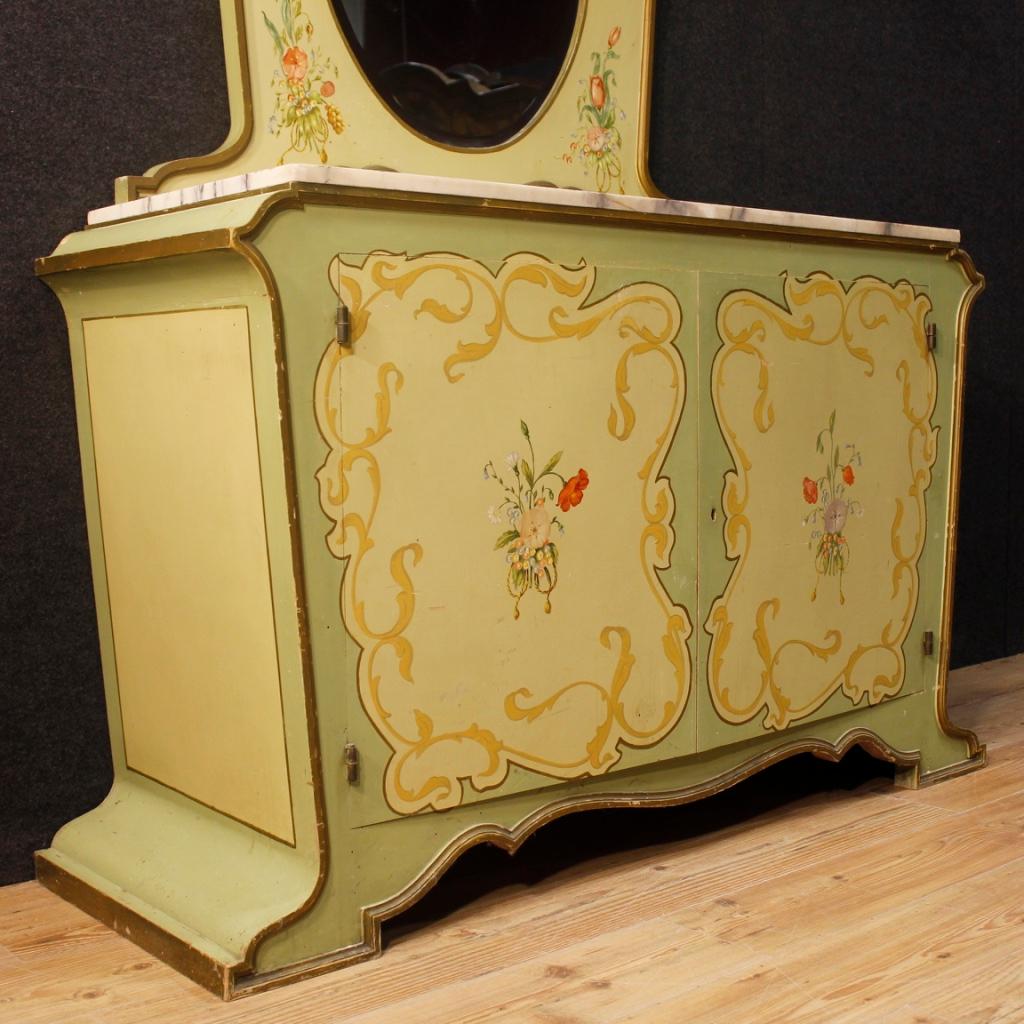 Mid-20th Century Italian Sideboard with Mirror in Painted Wood in Art Nouveau Style