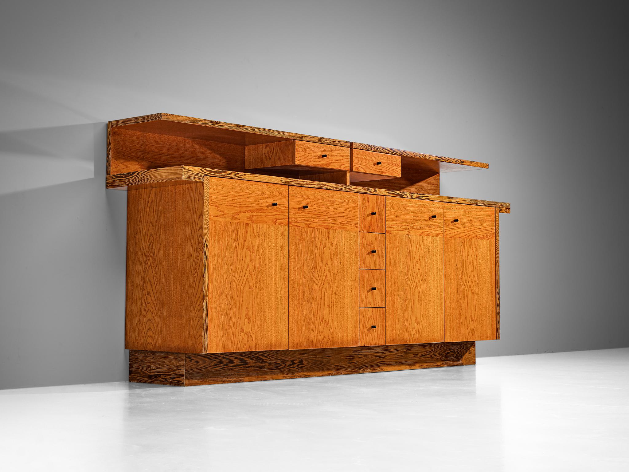 Mid-Century Modern Italian Sideboard with Various Compartments in Wengé and Ash For Sale