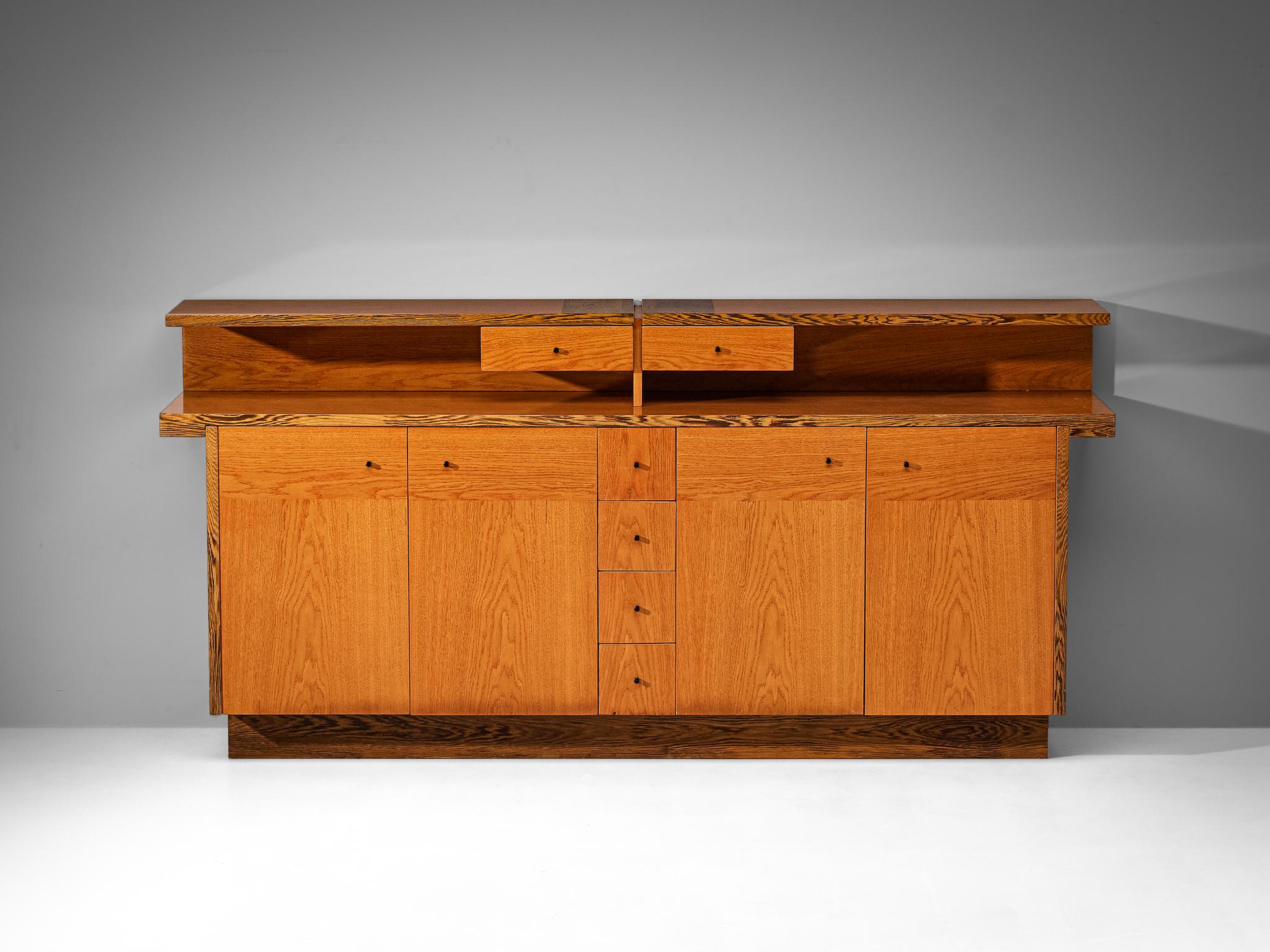 Late 20th Century Italian Sideboard with Various Compartments in Wengé and Ash For Sale