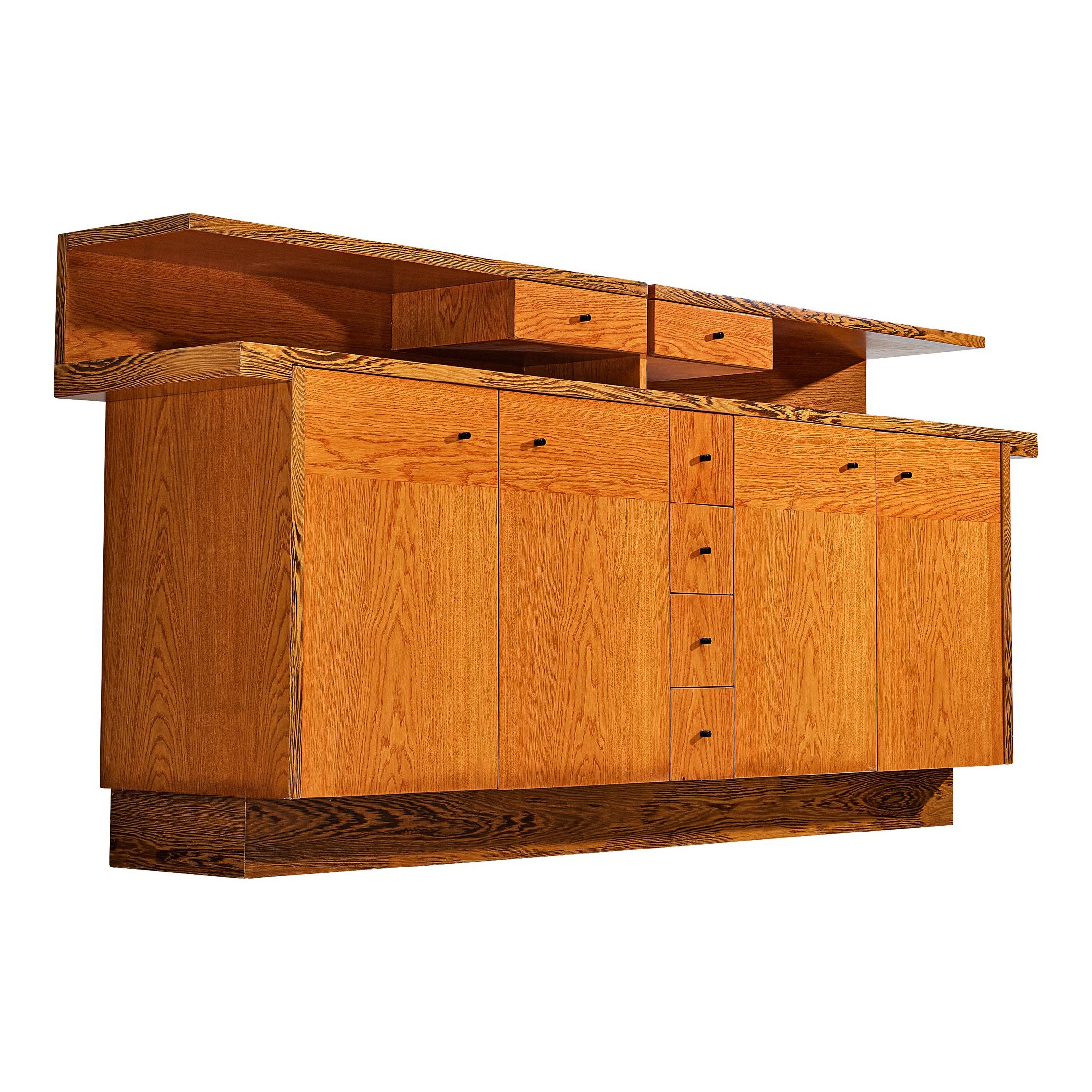 Italian Sideboard with Various Compartments in Wengé and Ash For Sale