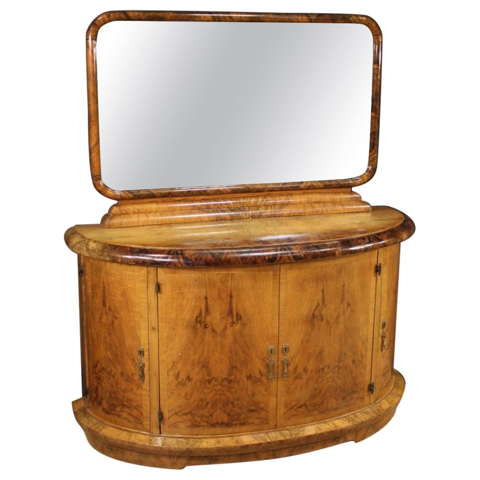 Italian Sideboard with Wooden Mirror, 20th Century For Sale