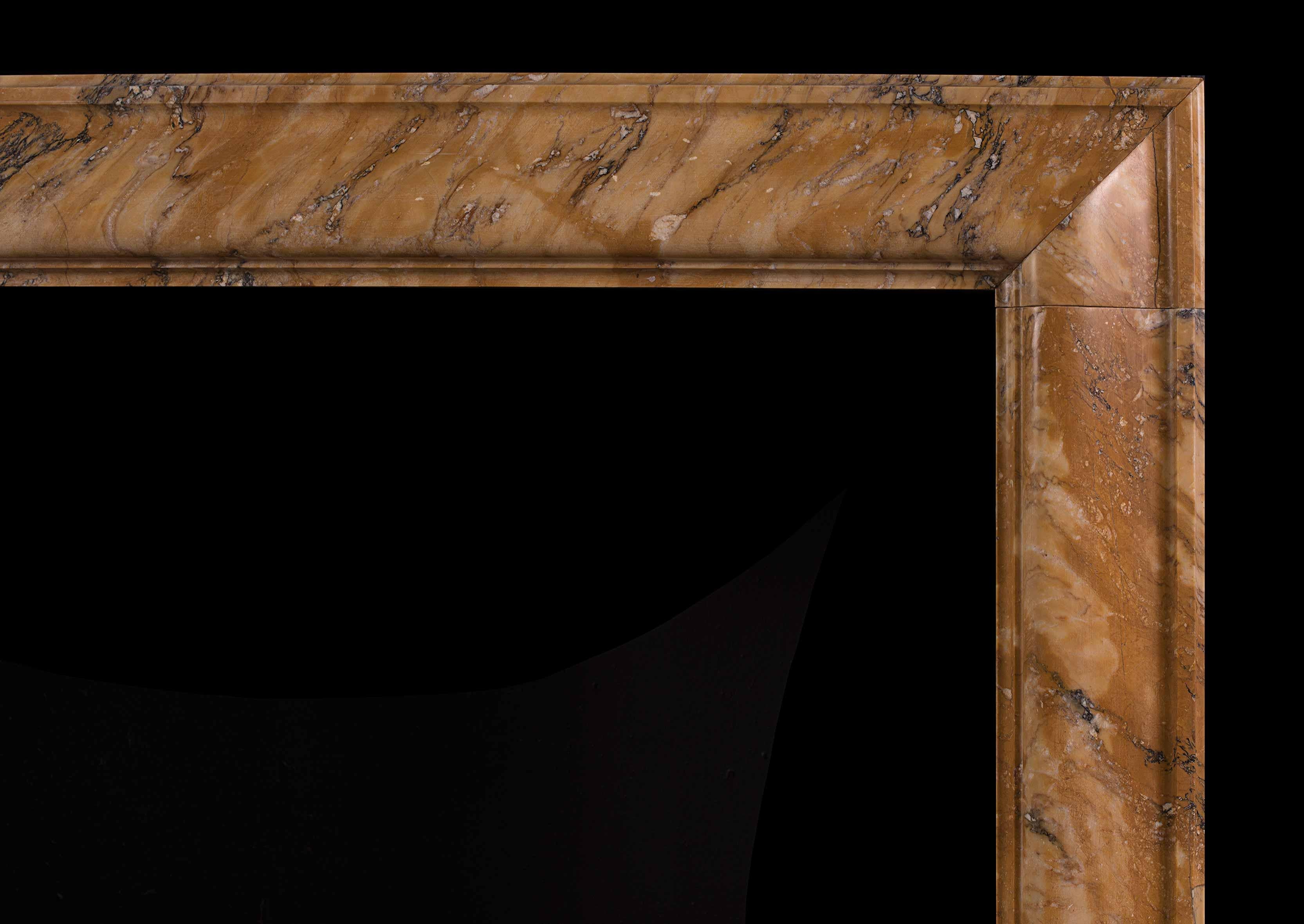 British Italian Siena Marble Bolection Fireplace Mantel, 19th Century