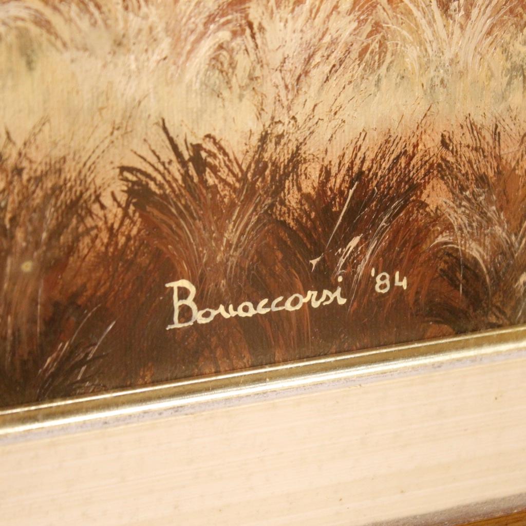 Dorato Olio su tela del XX secolo Pittura di paesaggio italiana firmata e datata, 1984 in vendita