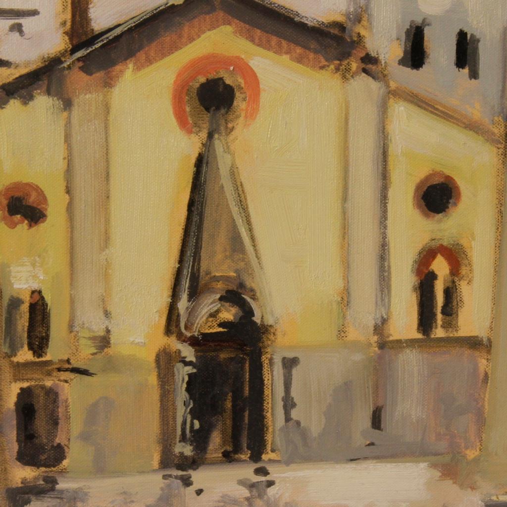 Italian Signed and Dated Painting View of the City Oil on Canvas, 20th Century 1