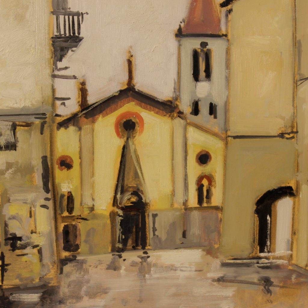 Italian Signed and Dated Painting View of the City Oil on Canvas, 20th Century 2