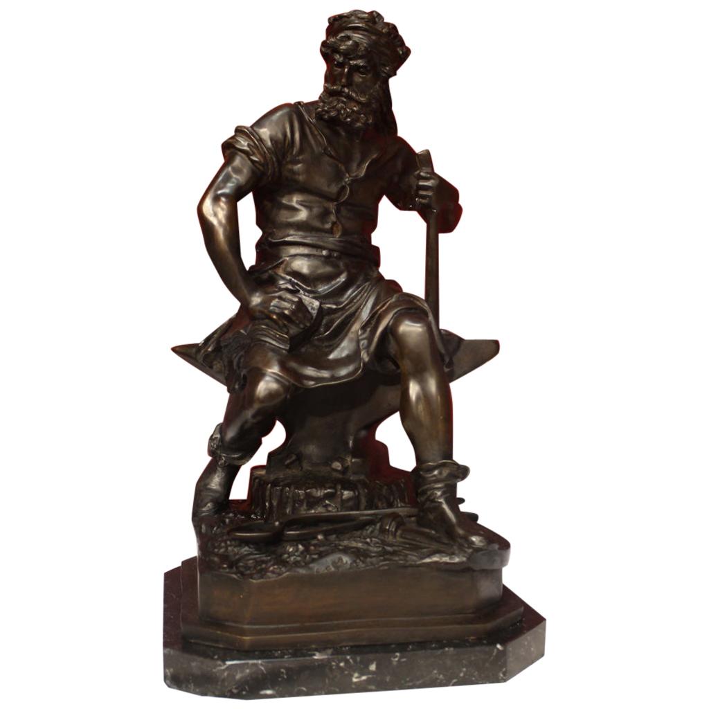 Italian Signed Bronze Sculpture Depicting a Blacksmith, 20th Century For Sale