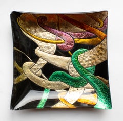 Italian Signed “Cesart” Painted Glass Decorative Dish, 1970s