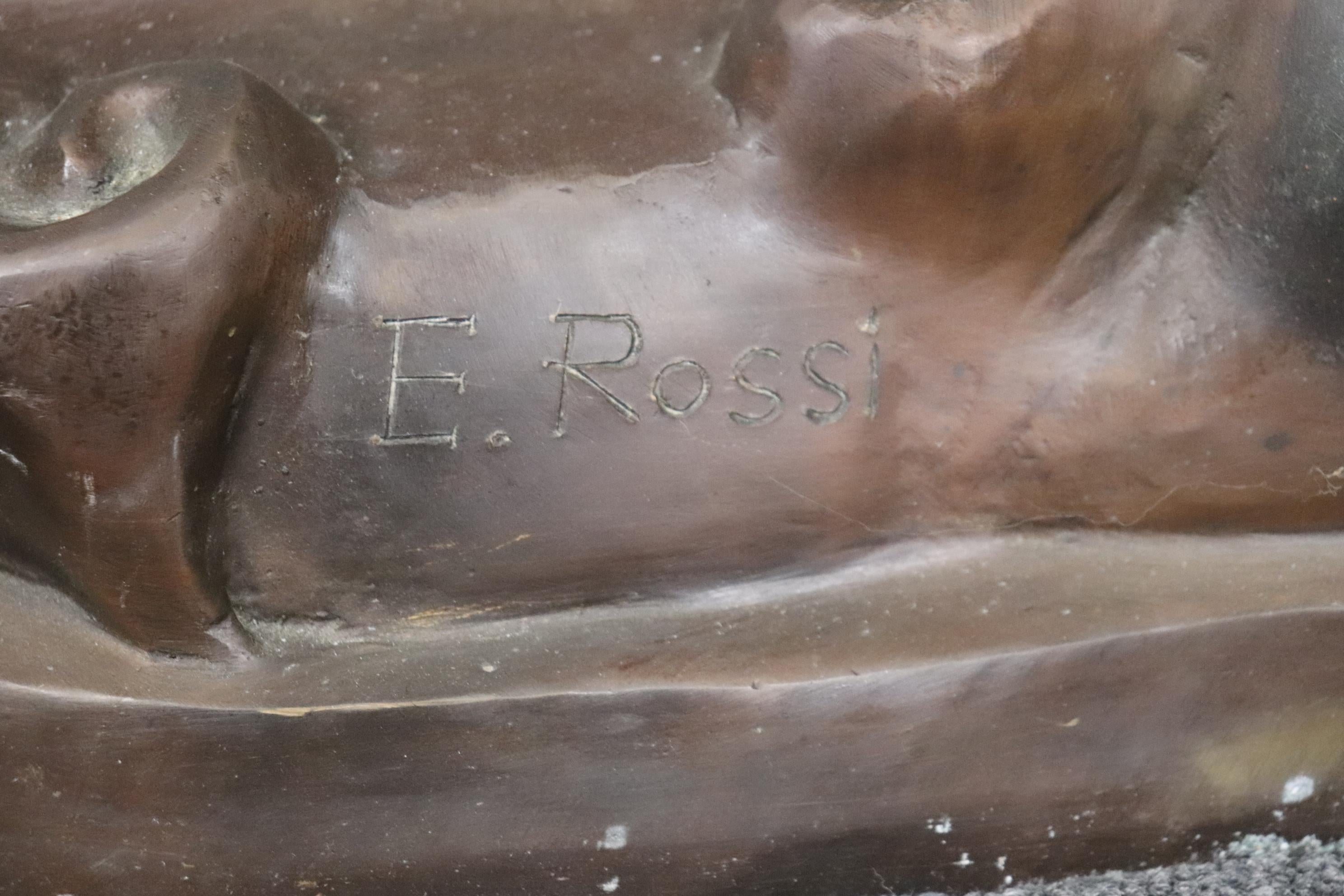 Italienische signierte Jugendstil-Bronze-Skulptur einer Frau in Lebensgröße, signiert E Rossi im Angebot 2