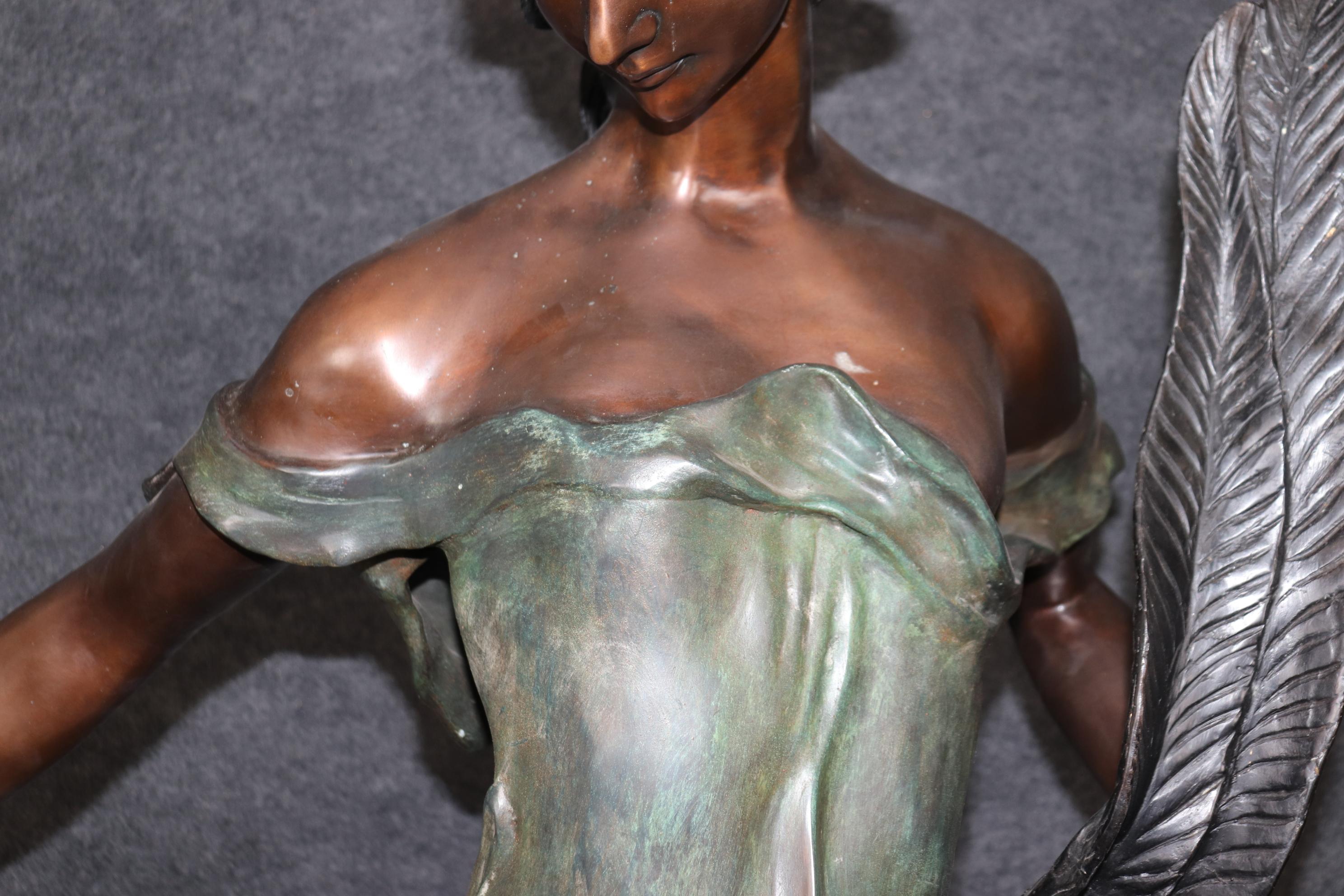 Italian Signed E Rossi Art Nouveau Life Size Bronze Sculpture of a Woman In Good Condition For Sale In Swedesboro, NJ
