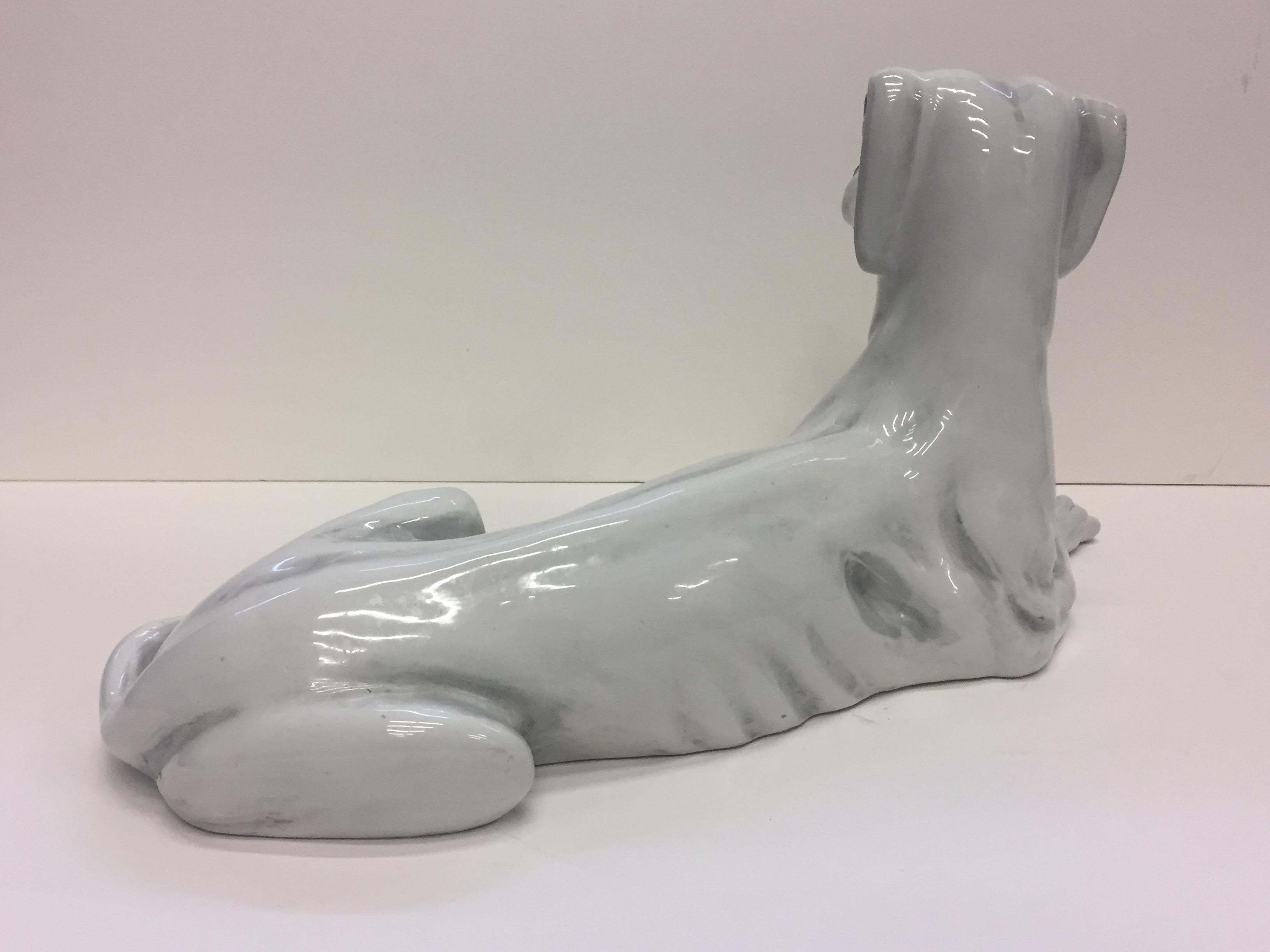 Italian Signed Grey White Ceramic Greyhound Dog Sculpture 1