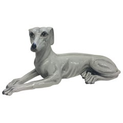 Retro Italian Signed Grey White Ceramic Greyhound Dog Sculpture