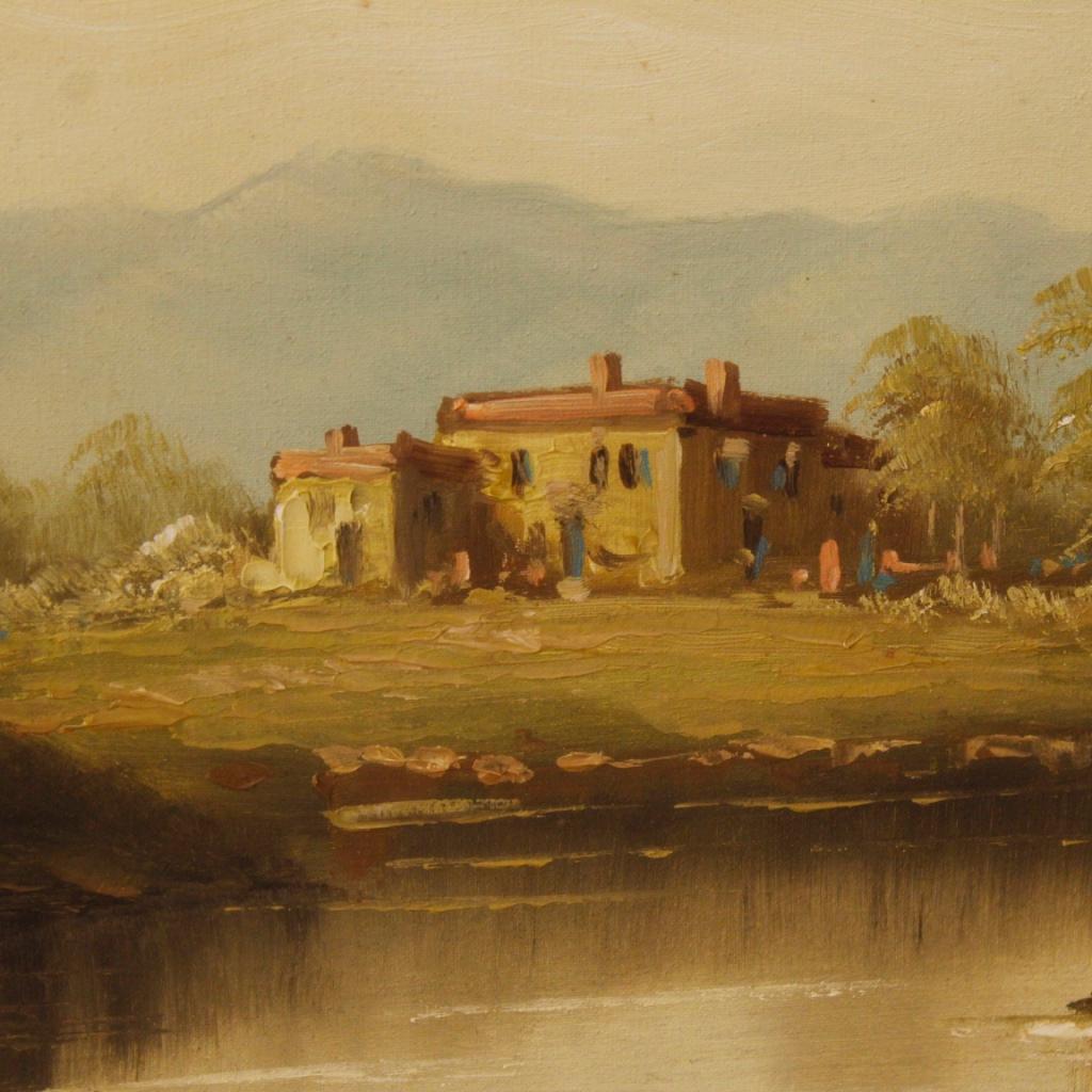 Late 20th Century Italian Signed Landscape Painting Mixed-Media on Canvas from 20th Century