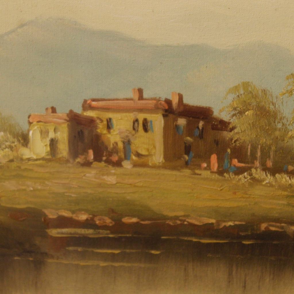 Italian Signed Landscape Painting Mixed-Media on Canvas from 20th Century 4