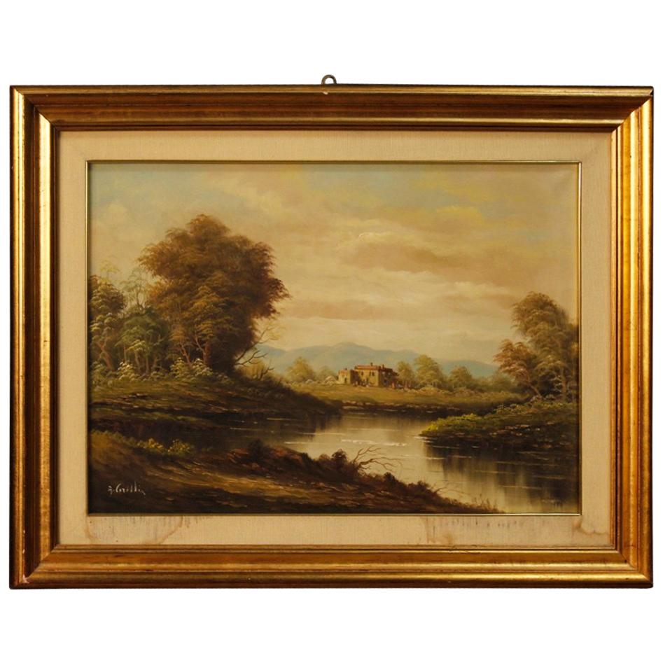 Italian Signed Landscape Painting Mixed-Media on Canvas from 20th Century