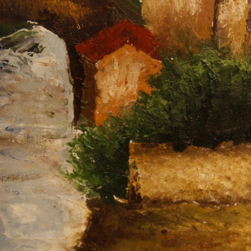  20th Century Oil on Canvas Italian Signed Landscape Painting, 1970 For Sale 4