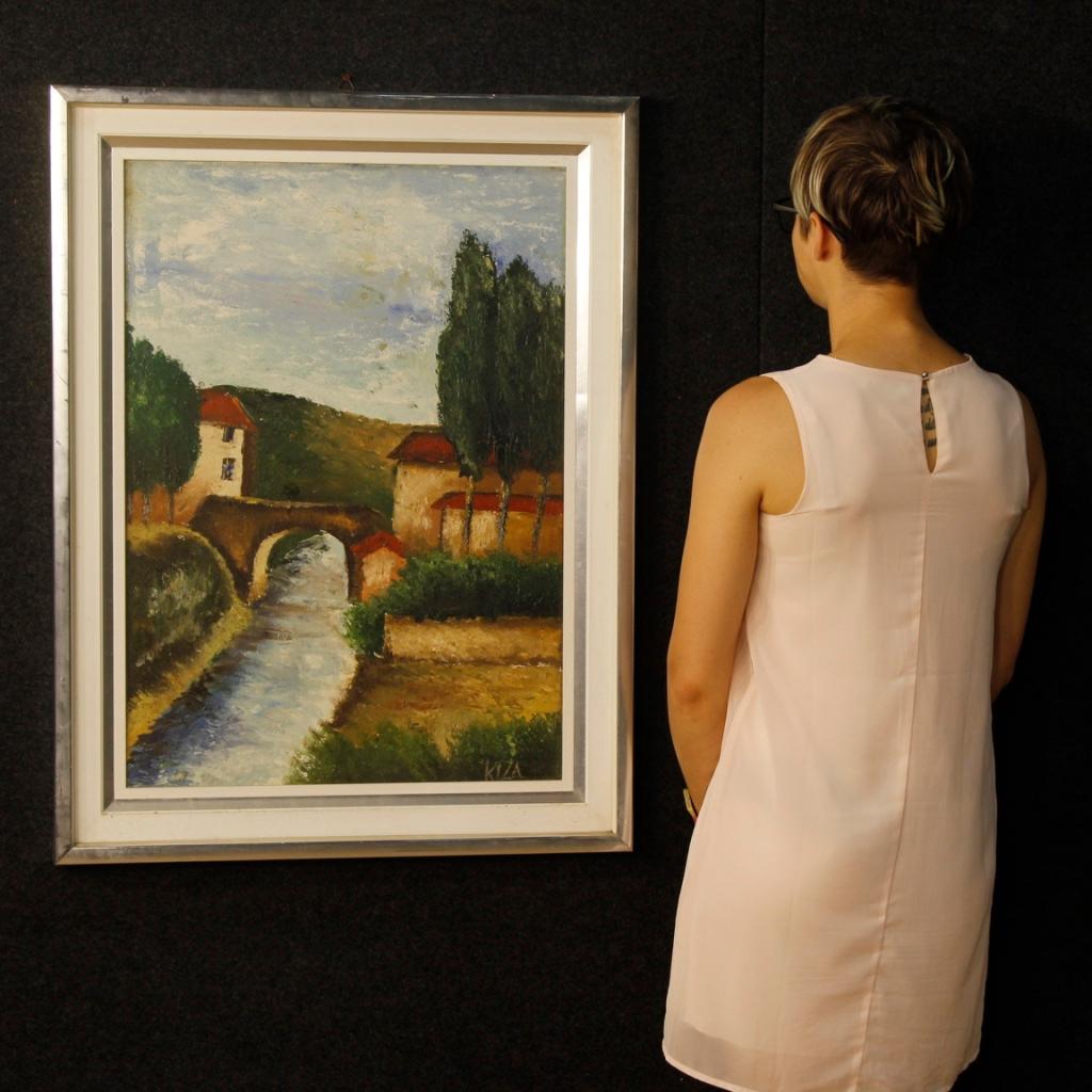 20th Century Oil on Canvas Italian Signed Landscape Painting, 1970 For Sale 6