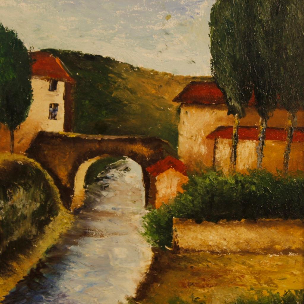  20th Century Oil on Canvas Italian Signed Landscape Painting, 1970 For Sale