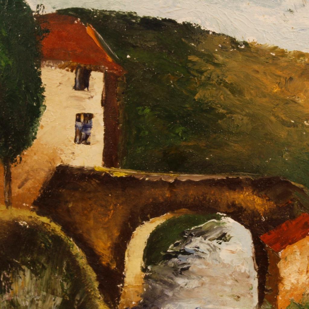  20th Century Oil on Canvas Italian Signed Landscape Painting, 1970 In Good Condition For Sale In Vicoforte, Piedmont