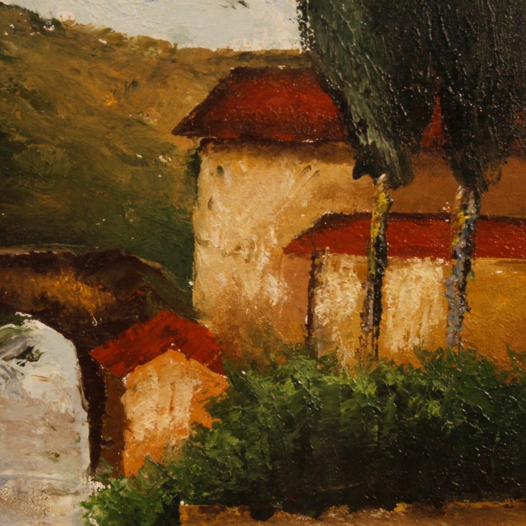 Late 20th Century  20th Century Oil on Canvas Italian Signed Landscape Painting, 1970 For Sale