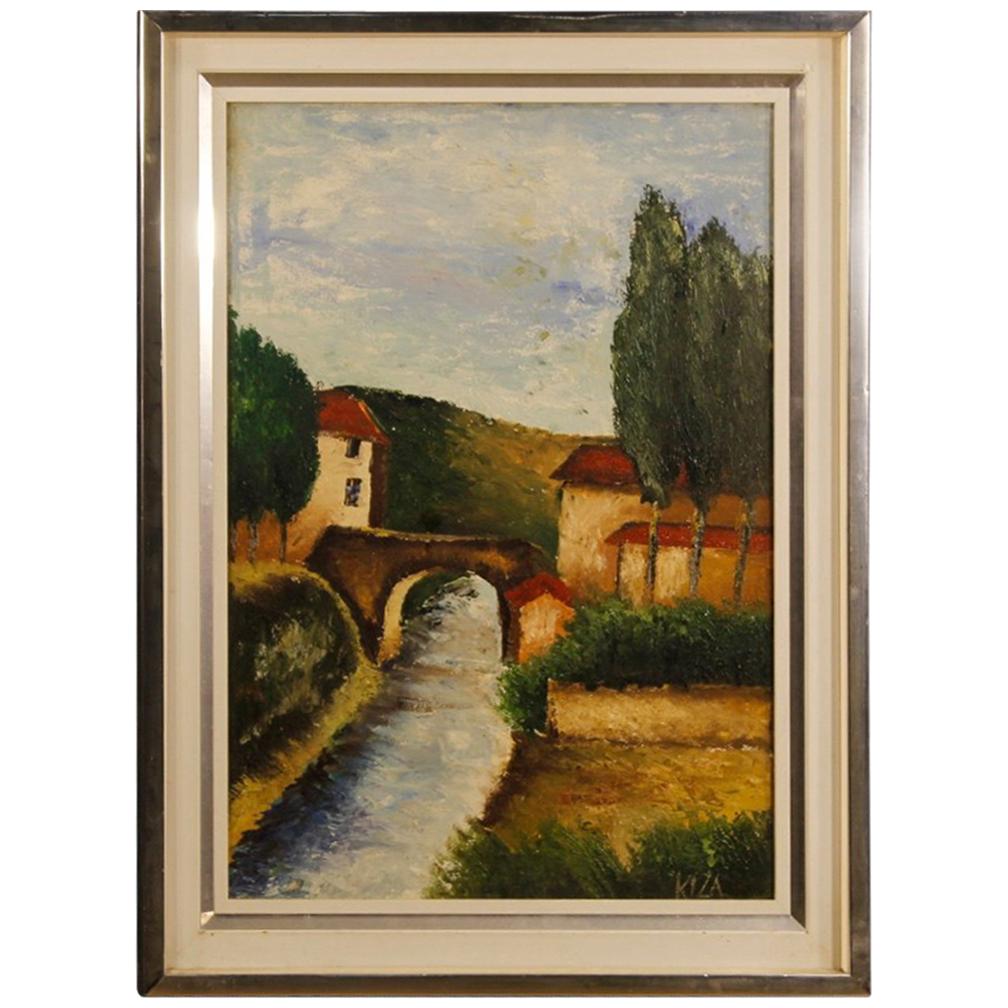 Italian Signed Landscape Painting Oil on Canvas from 20th Century