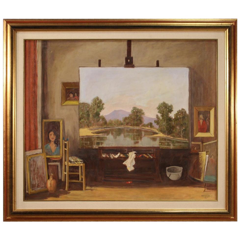 Italian Signed Oil Painting on Canvas, 20th Century For Sale