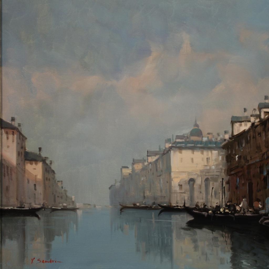 Italian Signed Oil Painting on Canvas, Venice, 20th Century For Sale 2