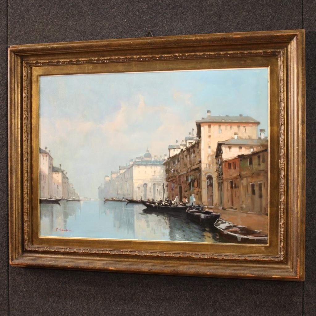 Italian Signed Oil Painting on Canvas, Venice, 20th Century For Sale 3