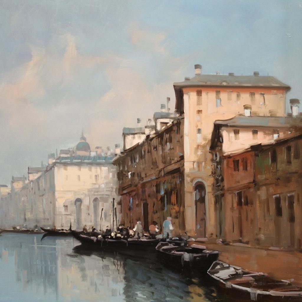 Italian Signed Oil Painting on Canvas, Venice, 20th Century For Sale 4