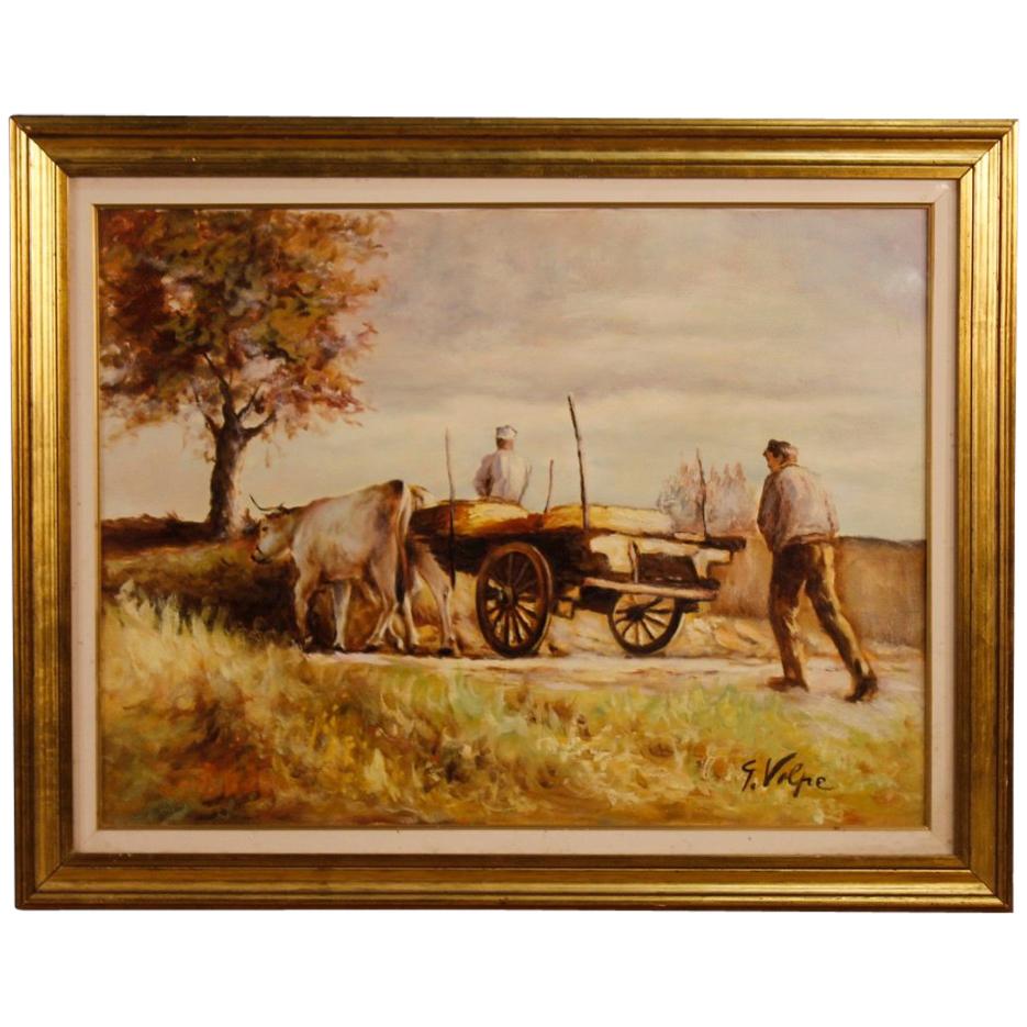 Italian Signed Painting Countryside Popular Scene from 20th Century