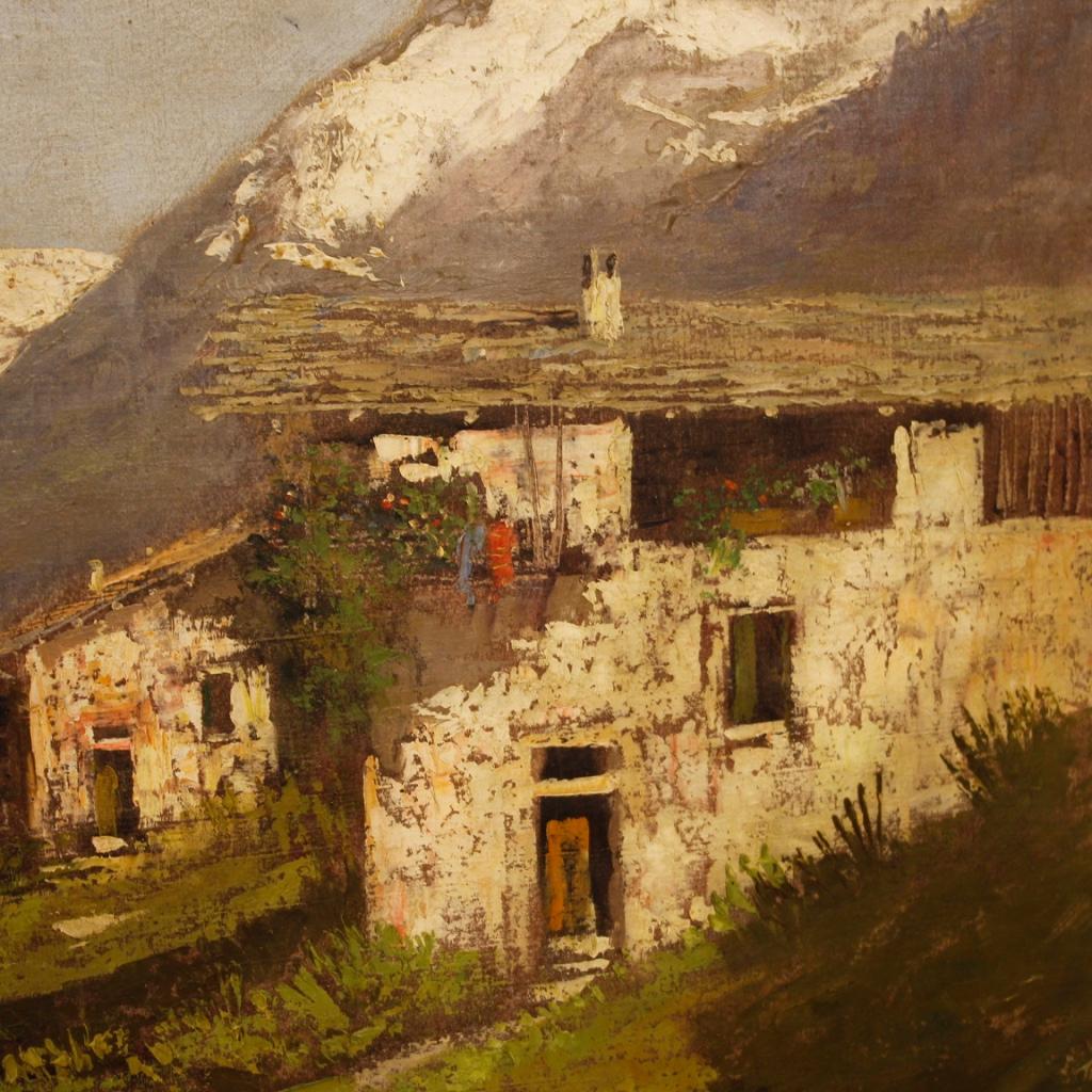 Italian Signed Painting Mountain Landscape, 20th Century For Sale 7