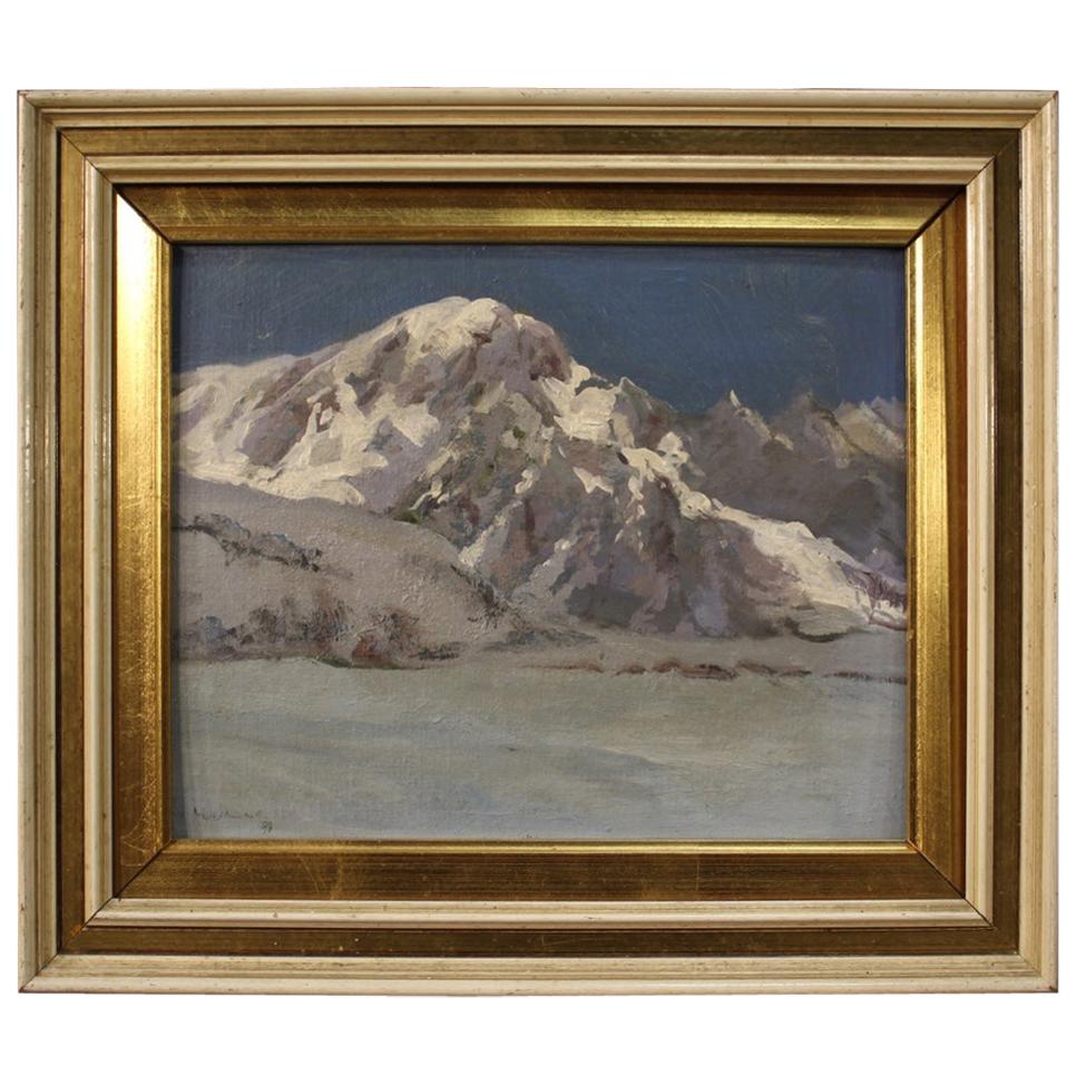 Italian Signed Painting Mountain Landscape, 20th Century For Sale