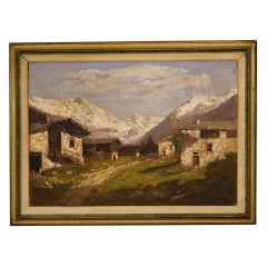 Italian Signed Painting Mountain Landscape, 20th Century