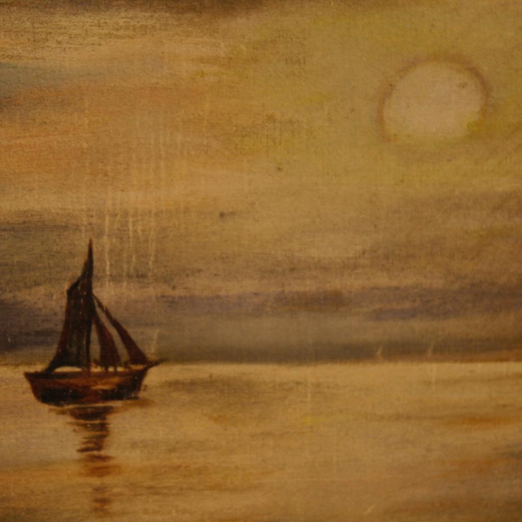 Italian Signed Painting Night Seascape, 20th Century For Sale 3