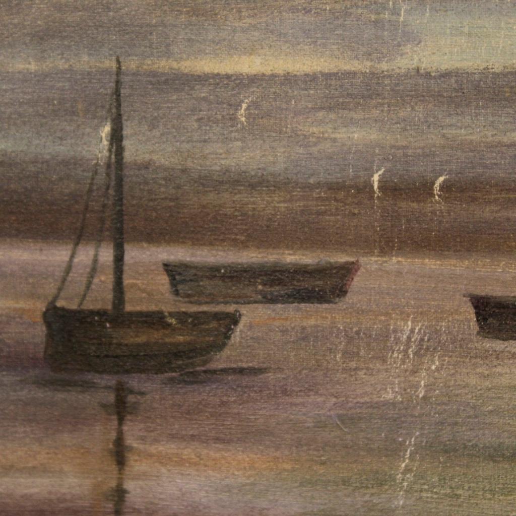 Italian Signed Painting Nocturnal Seascape Mixed-Media on Canvas, 20th Century 6