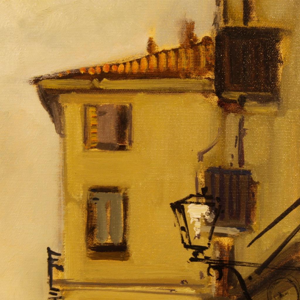 Late 20th Century Italian Signed Painting View of the Village Oil on Canvas from 20th Century