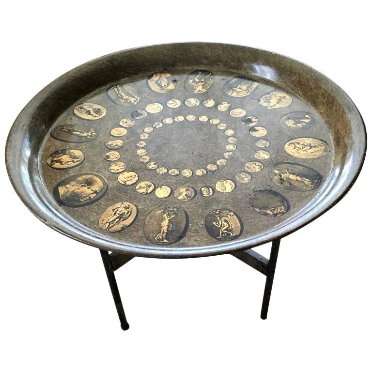 Italian Signed Piero Fornasetti Tray Table on Stand