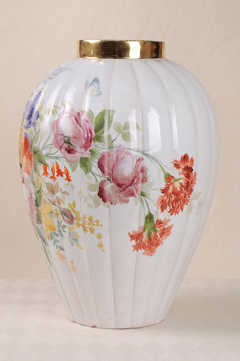 Beaux Arts Italian Signed Vintage Hand-Painted Vase or Lamp Base