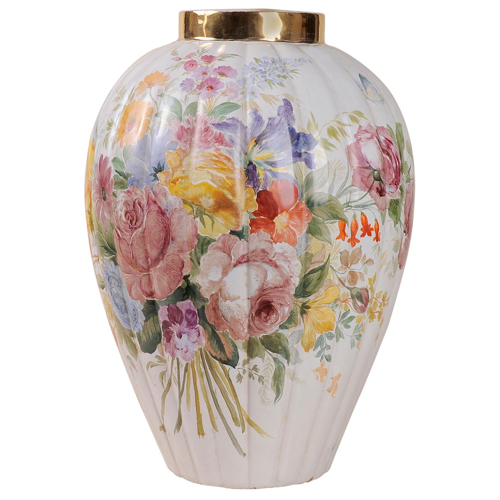 Italian Signed Vintage Hand-Painted Vase or Lamp Base